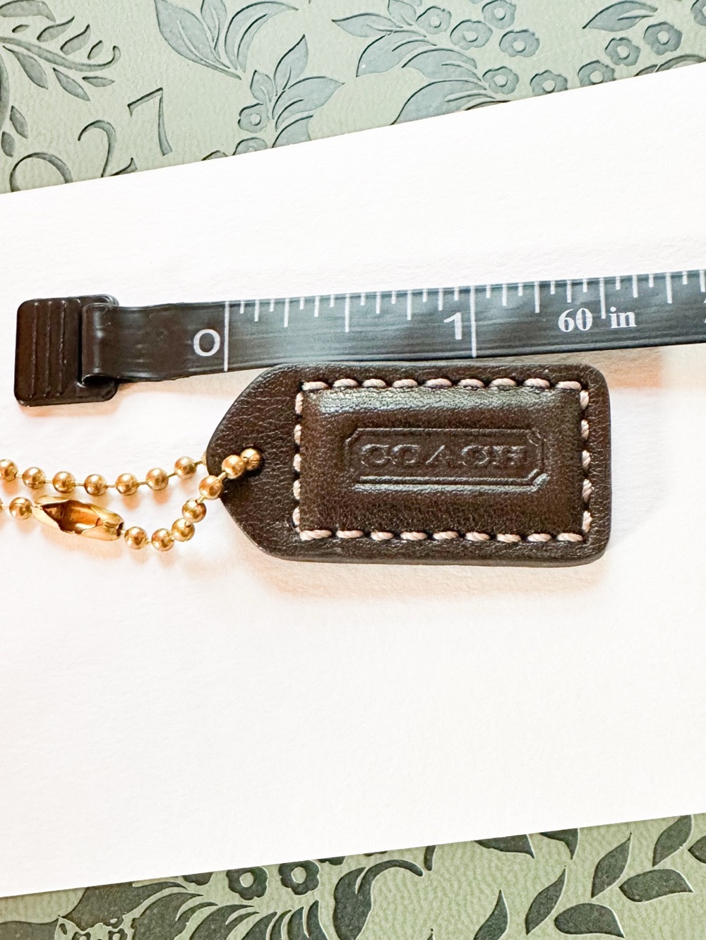 Coach Vintage Chestnut Brown Leather Hang Tag with Gold-Tone Ball Chain